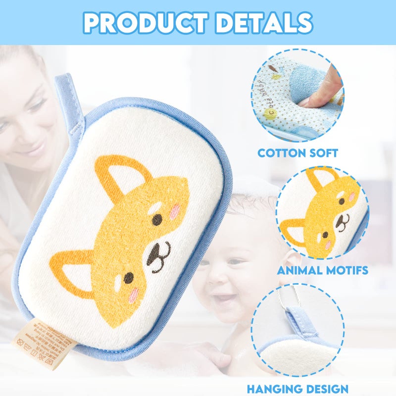 Hokoad Baby Bath Sponge, 2 Pack Cartoon Animal Style Baby Sponge for Bathing, Infants Bath Sponge Ultra Soft & Absorbent Natural and Safe Great for Sensitive Skin, for Boys & Girls (Elephant) - Image 2